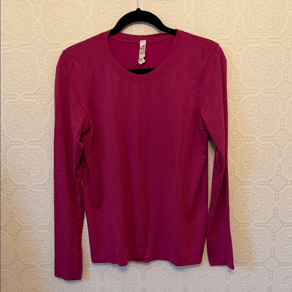 Lululemon Swiftly Breathe Long Sleeve Fletching Lines Ripened Raspberry Sz 10 - Picture 4 of 8
